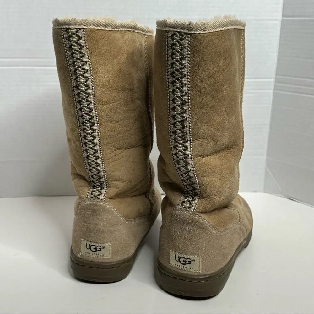 Ugg Ultra Tall Tan 5245 Shearling Boots‎ with Braid Detail size 8